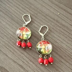 Hotcakes Design Red Mushroom Dangle Earrings